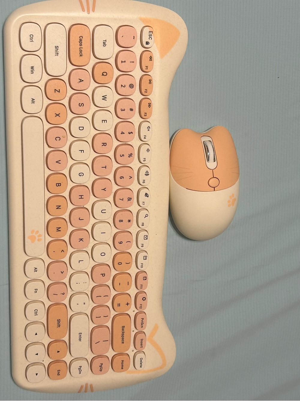 Wireless Peach Pink Cat-Print Keyboard and Mouse Set